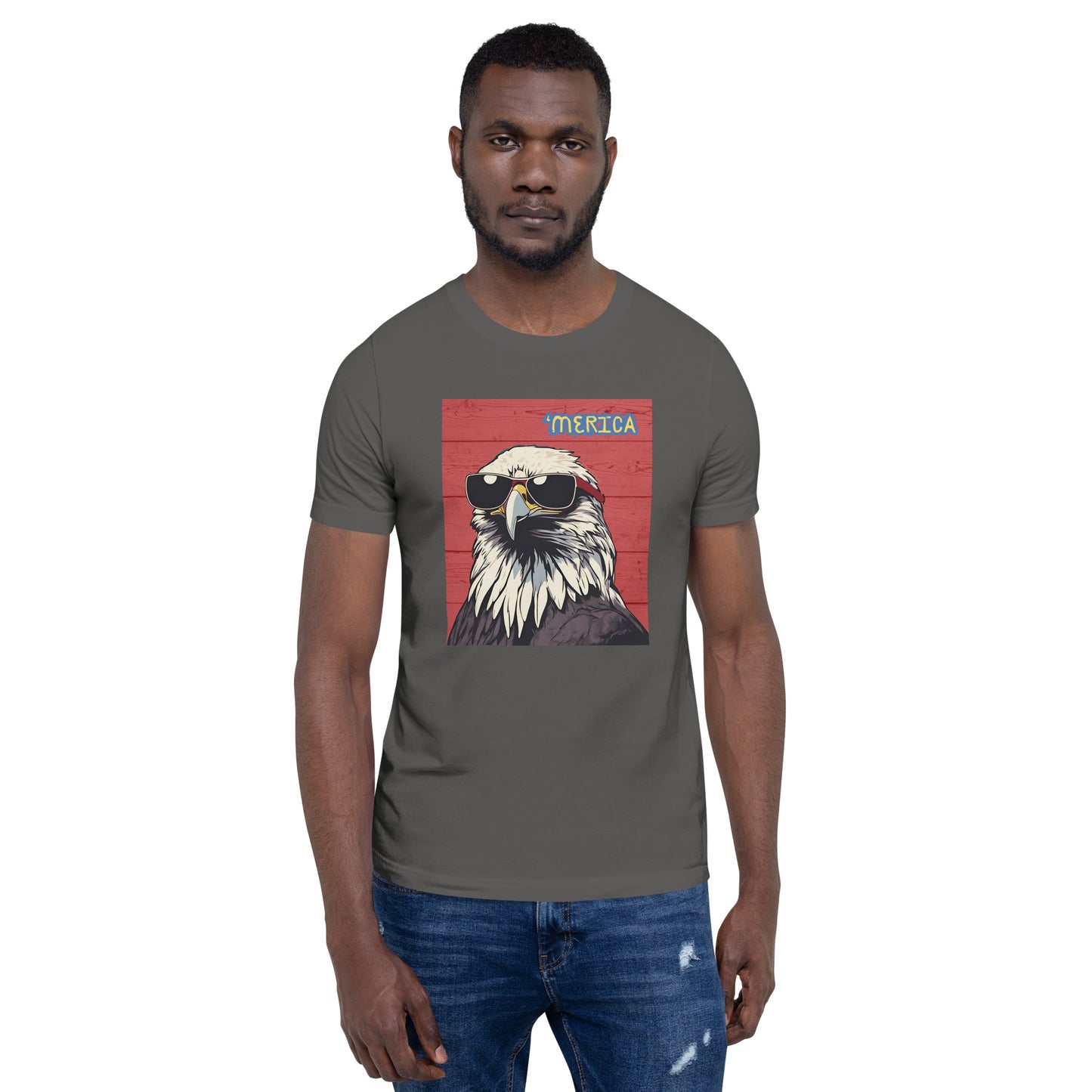 'Merican Eagle w/ Sunglasses in red- Unisex t-shirt