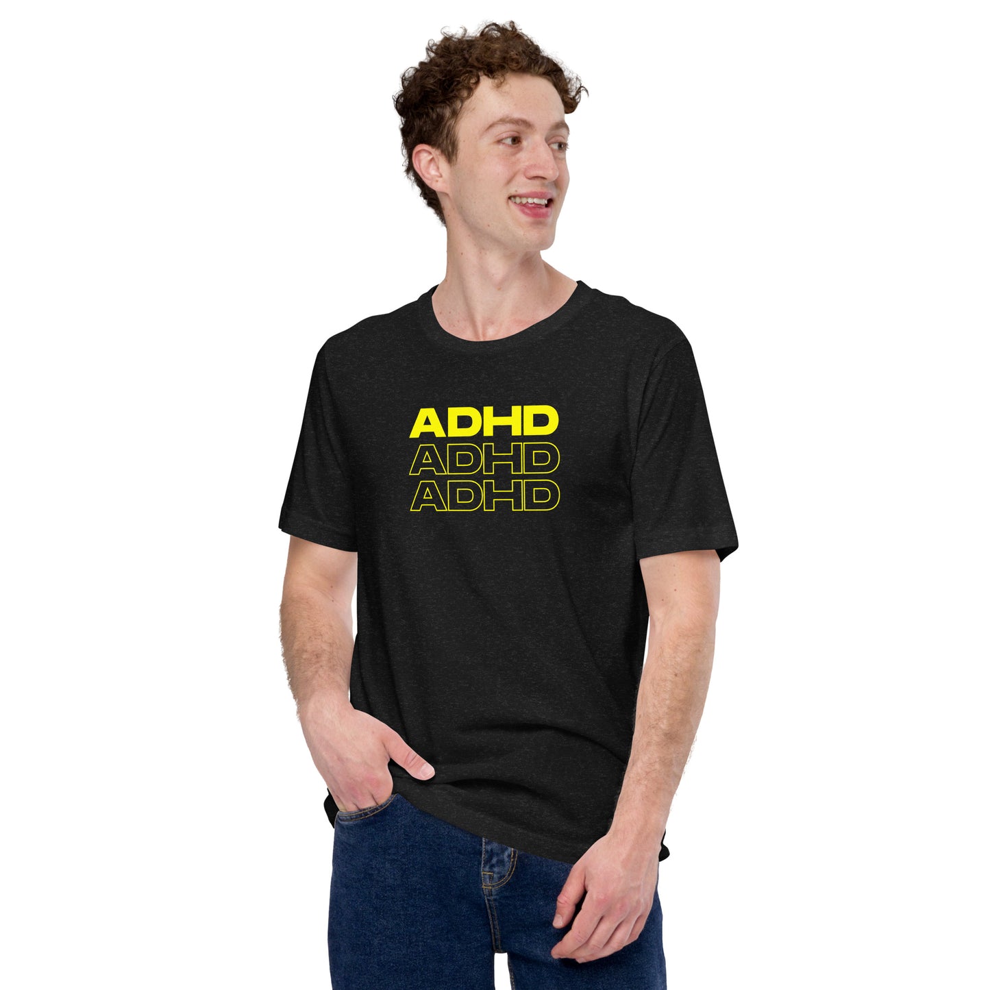 ADHD, ADHD, ADHD Yellow- Unisex t-shirt