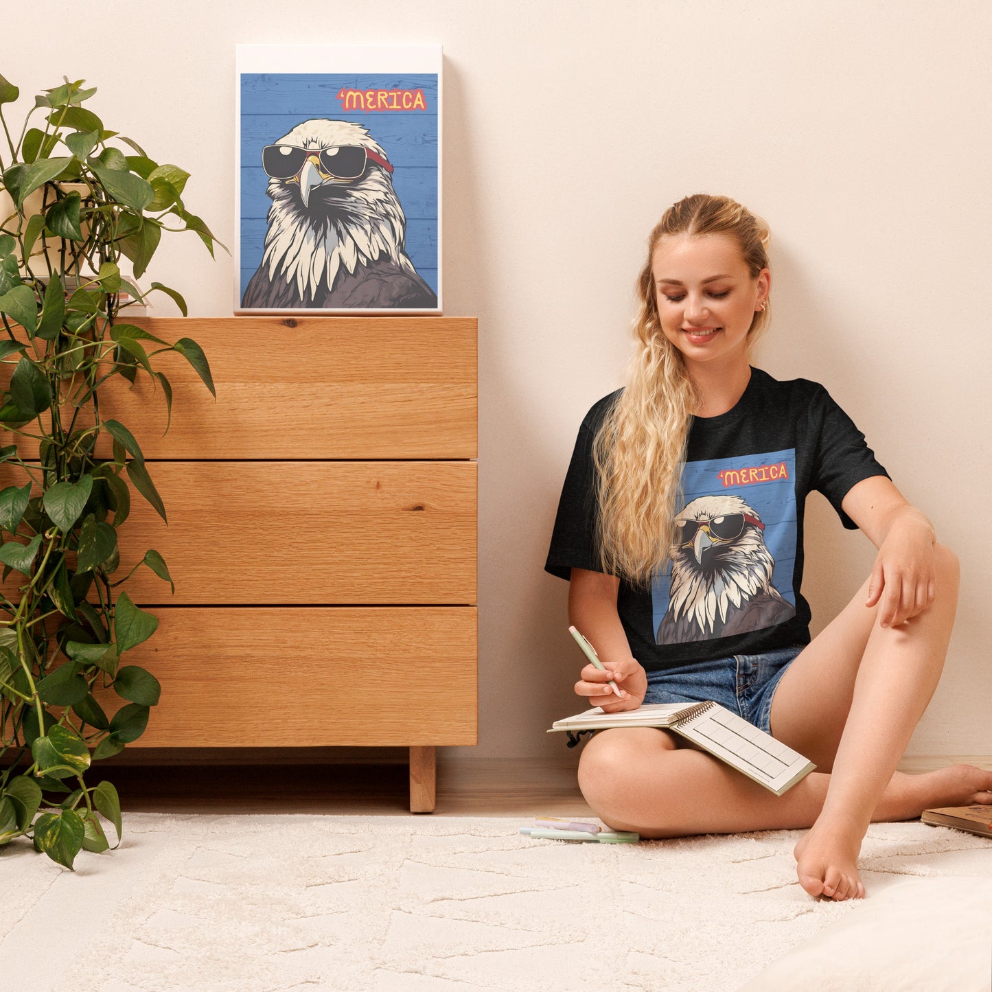 'Merica Bald Eagle w/ Sunglasses- Blue - Unisex t-shirt