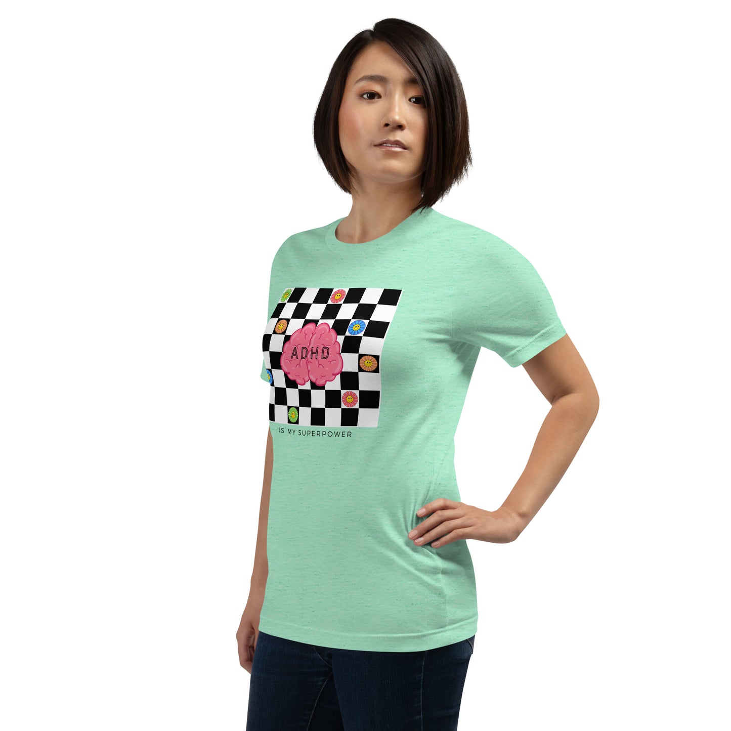 ADHD is my Super Power- Checkerboard Daisy- black- Unisex t-shirt