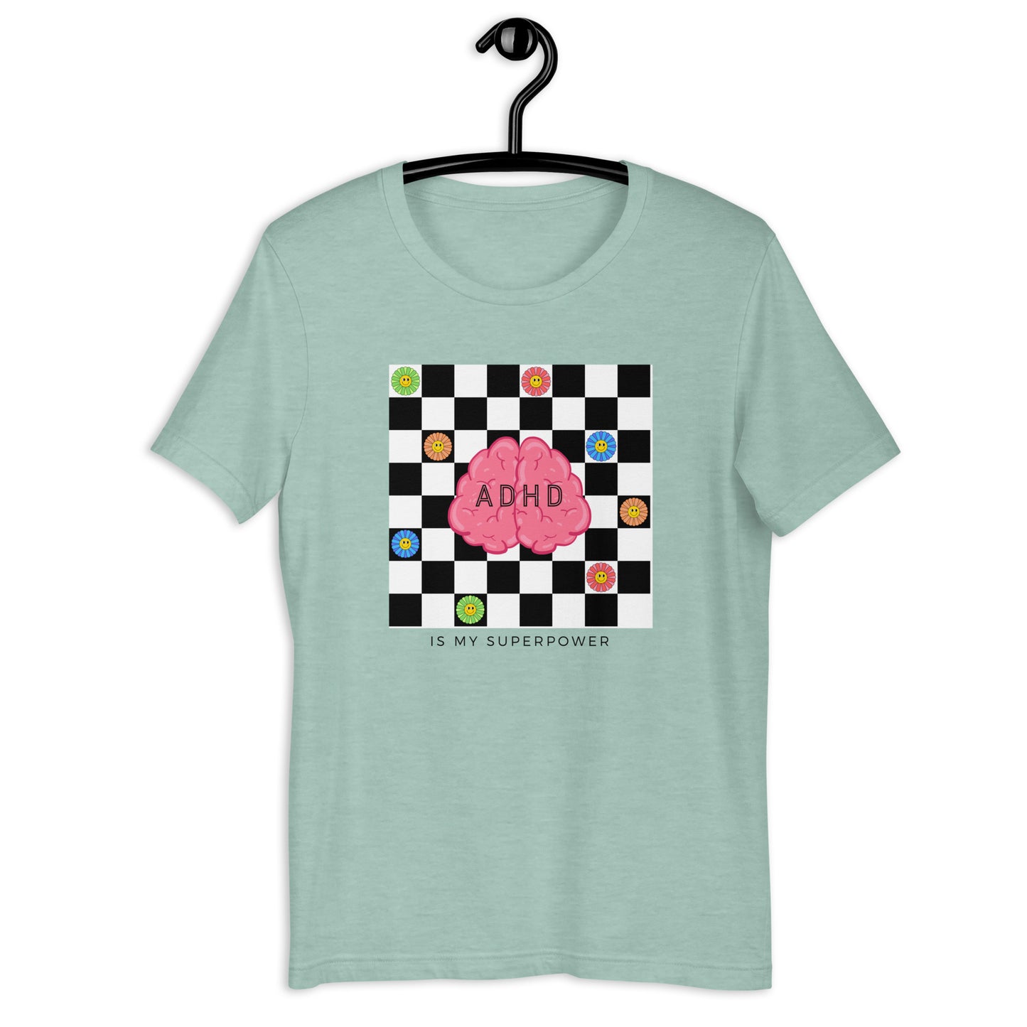 ADHD is my Super Power- Checkerboard Daisy- black- Unisex t-shirt