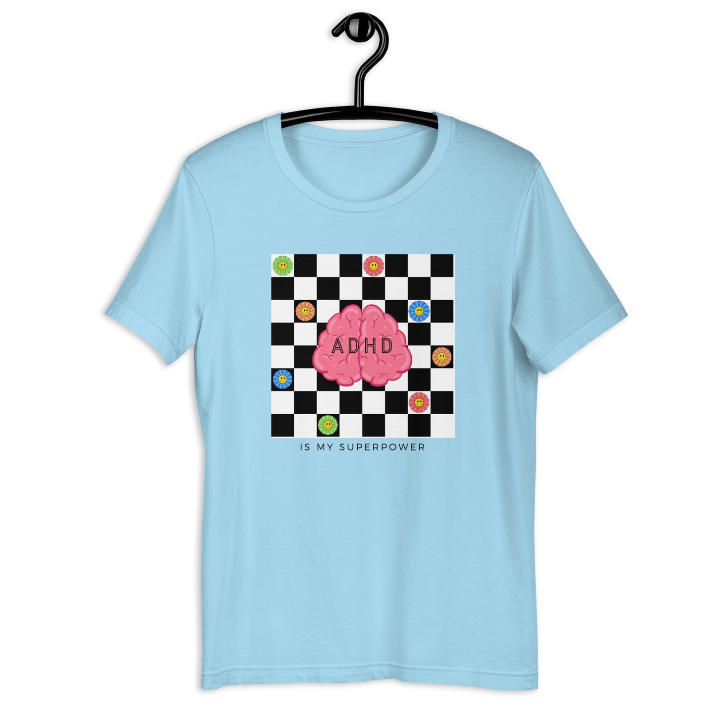 ADHD is my Super Power- Checkerboard Daisy- black- Unisex t-shirt
