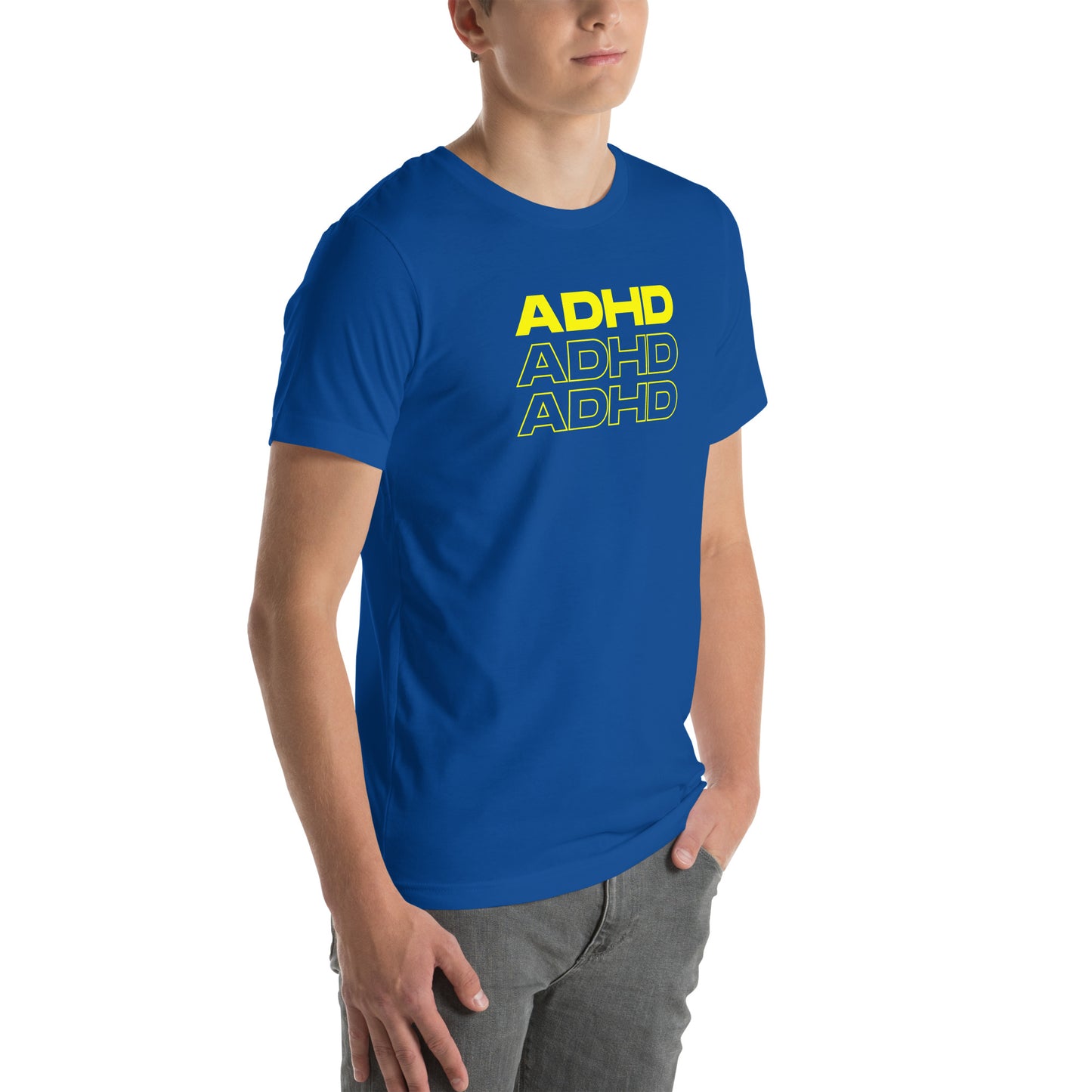 ADHD, ADHD, ADHD Yellow- Unisex t-shirt