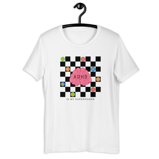 ADHD is my Super Power- Checkerboard Daisy- black- Unisex t-shirt
