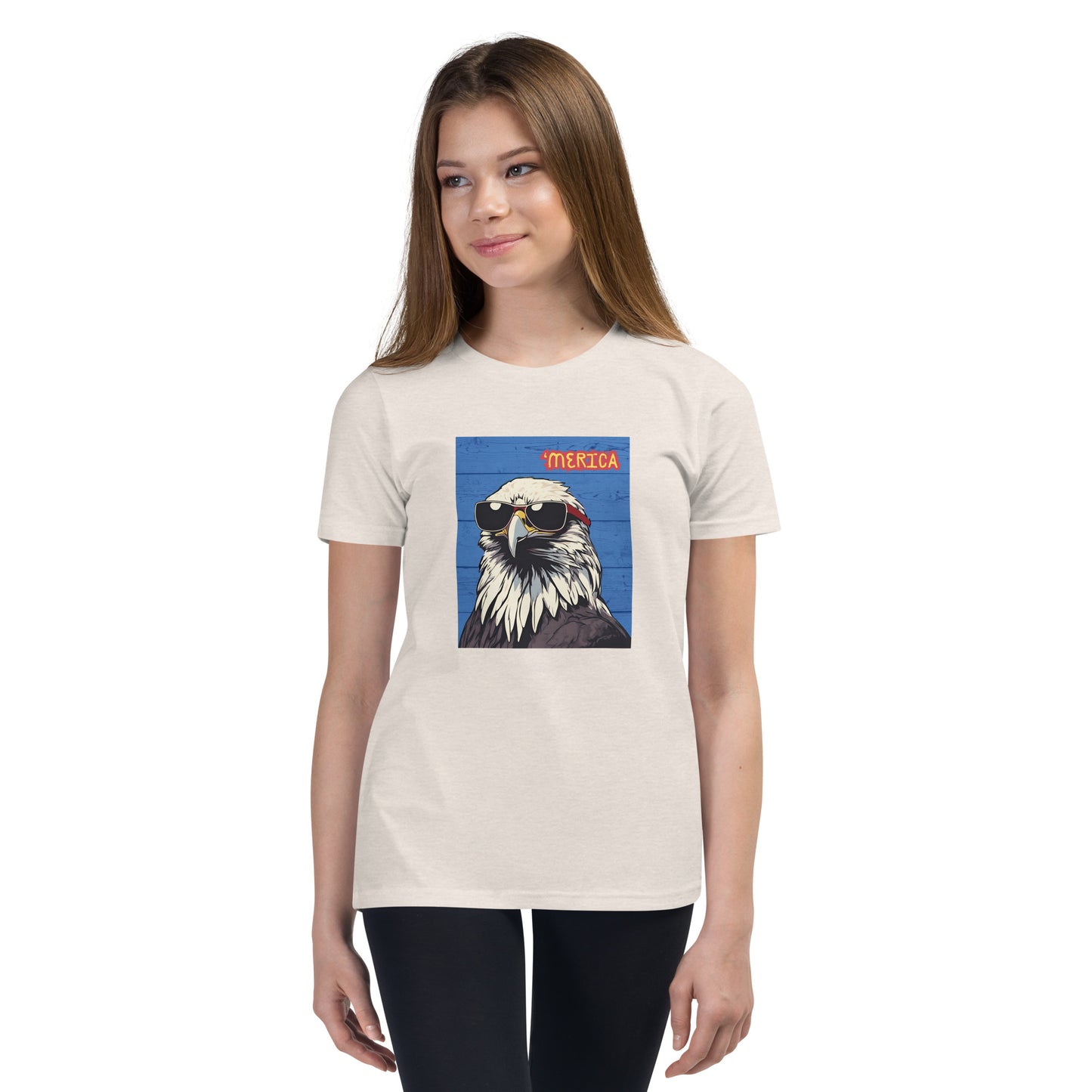 'Merica Bald Eagle w/ Sunglasses in blue- Youth Short Sleeve T-Shirt