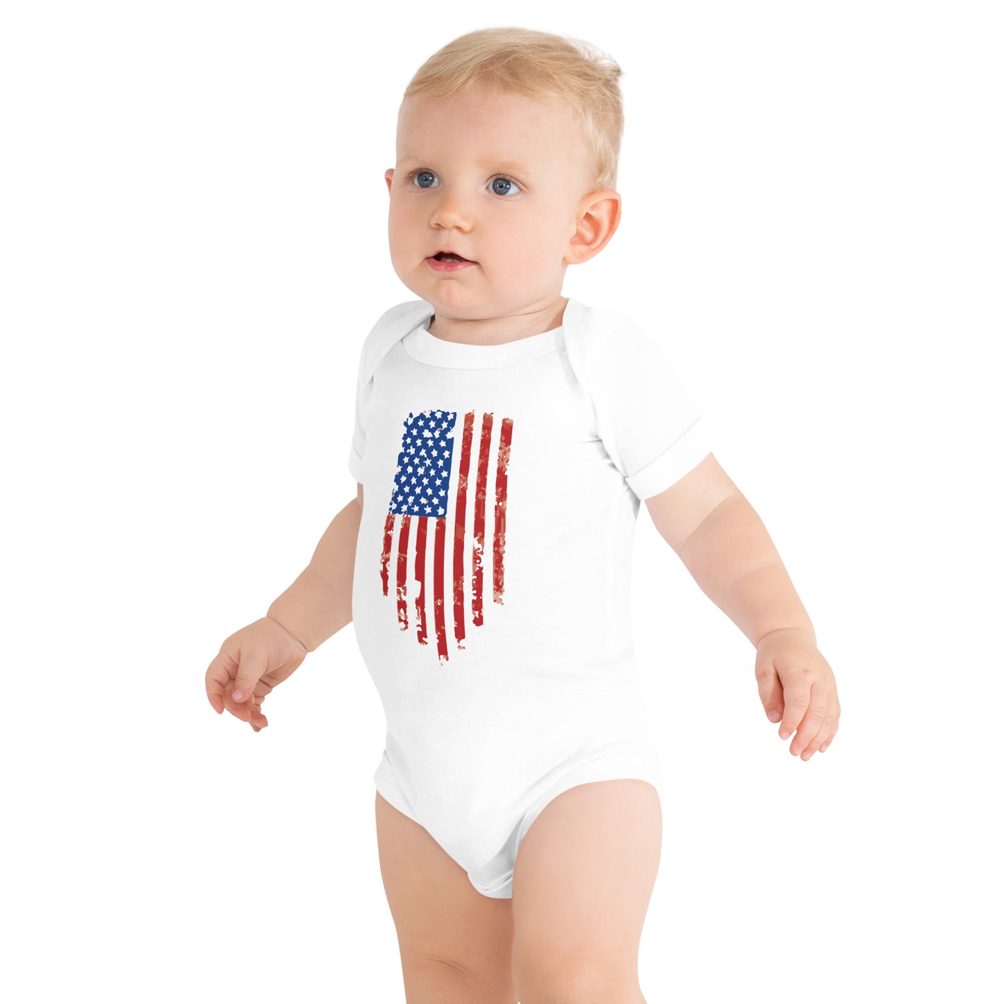 Tattered U.S Flag- Baby short sleeve one piece