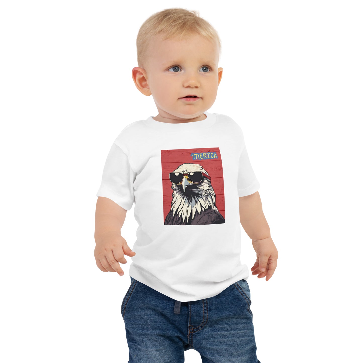 'Merica Eagle w/ Sunglasses in Red- Baby Jersey Short Sleeve Tee