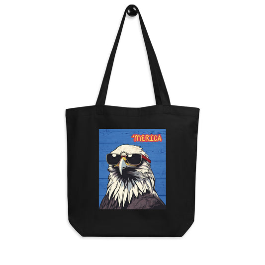 'Merican Eagle w/ Sunglasses in Blue- 100% ORGANIC COTTON- Eco Tote Bag