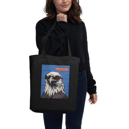 'Merican Eagle w/ Sunglasses in Blue- 100% ORGANIC COTTON- Eco Tote Bag