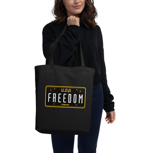 Freedom Forever License Plate U.S.A- 100% ORGANIC COTTON- Eco Tote Bag