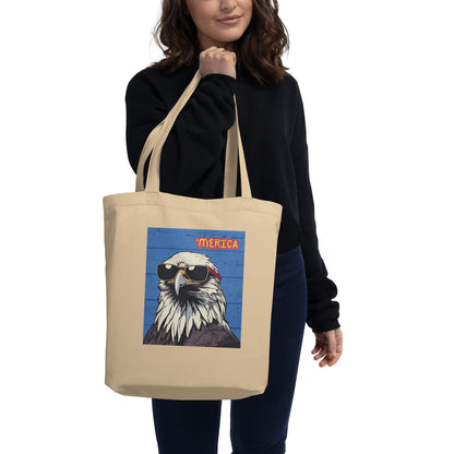 'Merican Eagle w/ Sunglasses in Blue- 100% ORGANIC COTTON- Eco Tote Bag