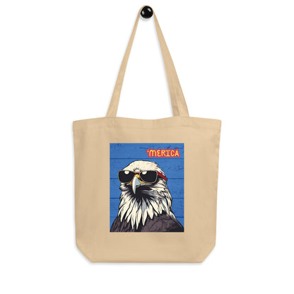 'Merican Eagle w/ Sunglasses in Blue- 100% ORGANIC COTTON- Eco Tote Bag