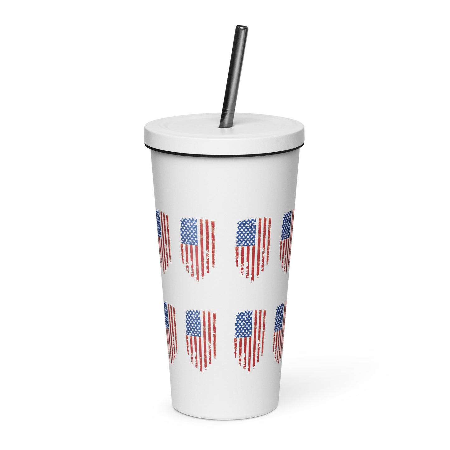 Tattered U.S Flag- Insulated tumbler with a straw