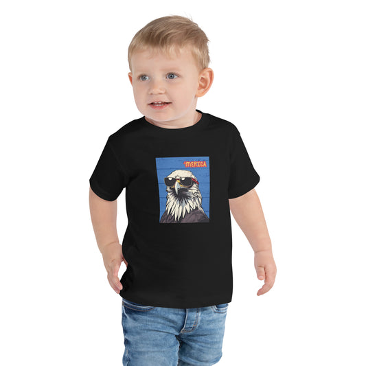 'Merica Bald Eagle in Blue- 100% COTTON- Toddler Short Sleeve Tee