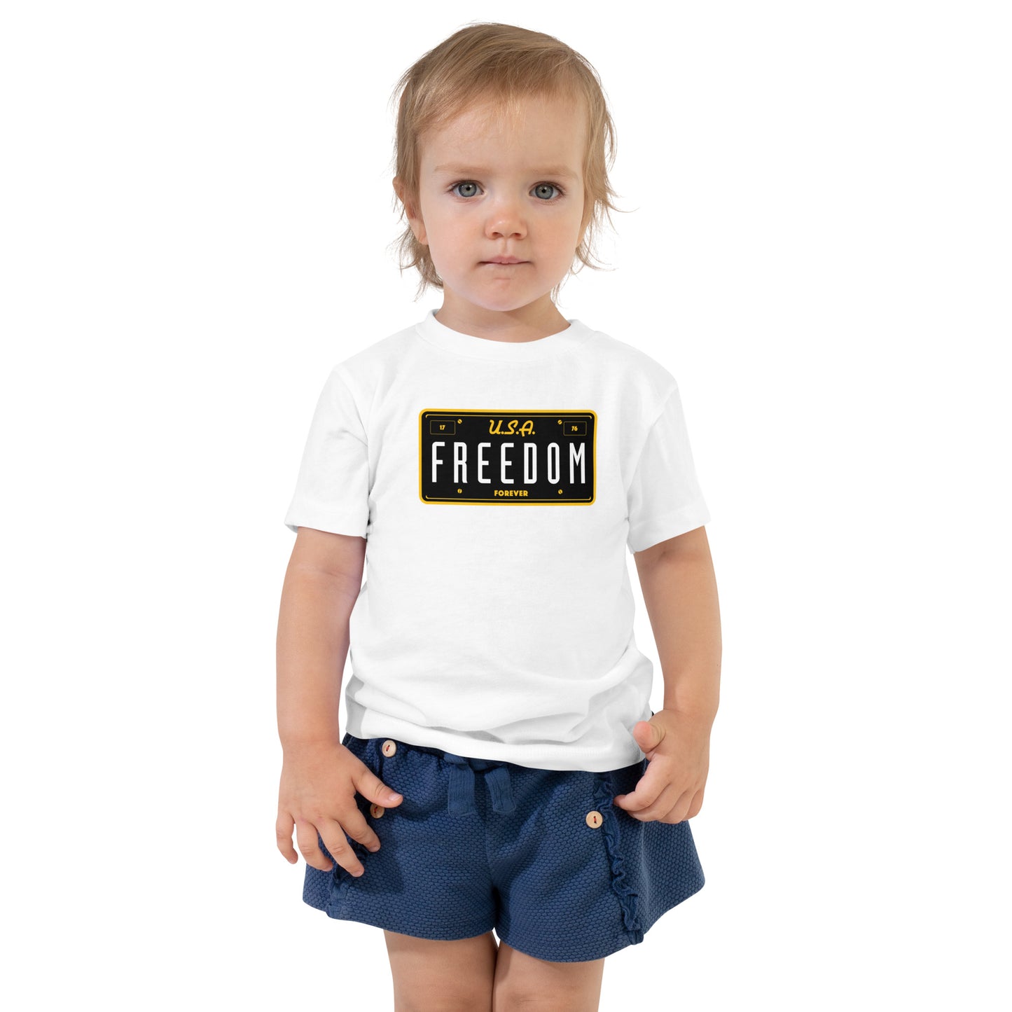 Freedom Forever License Plate U.S.A Toddler Short Sleeve Tee