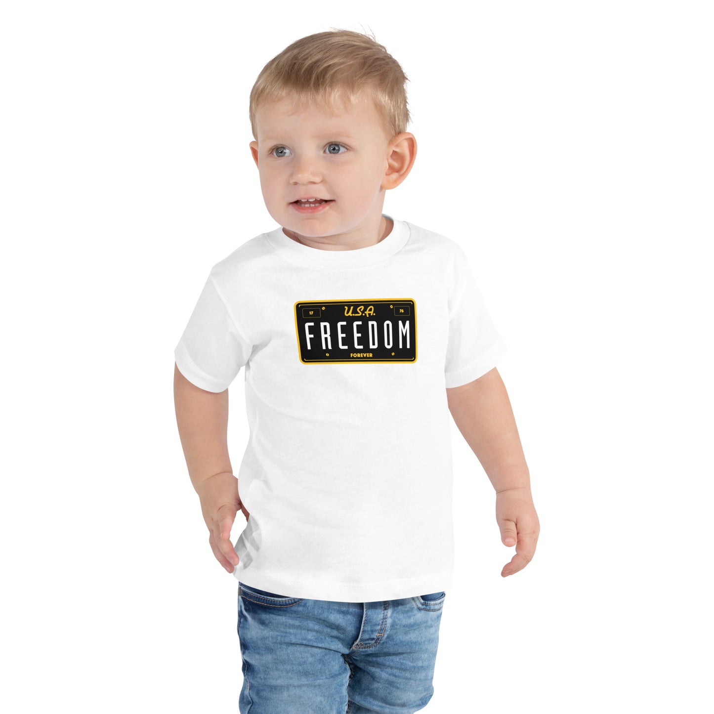 Freedom Forever License Plate U.S.A Toddler Short Sleeve Tee