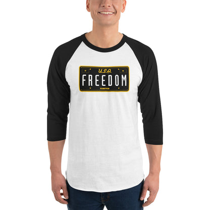 USA Freedom Forever License Plate 3/4 sleeve raglan shirt