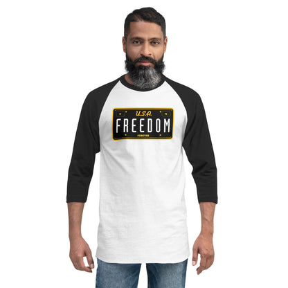 USA Freedom Forever License Plate 3/4 sleeve raglan shirt