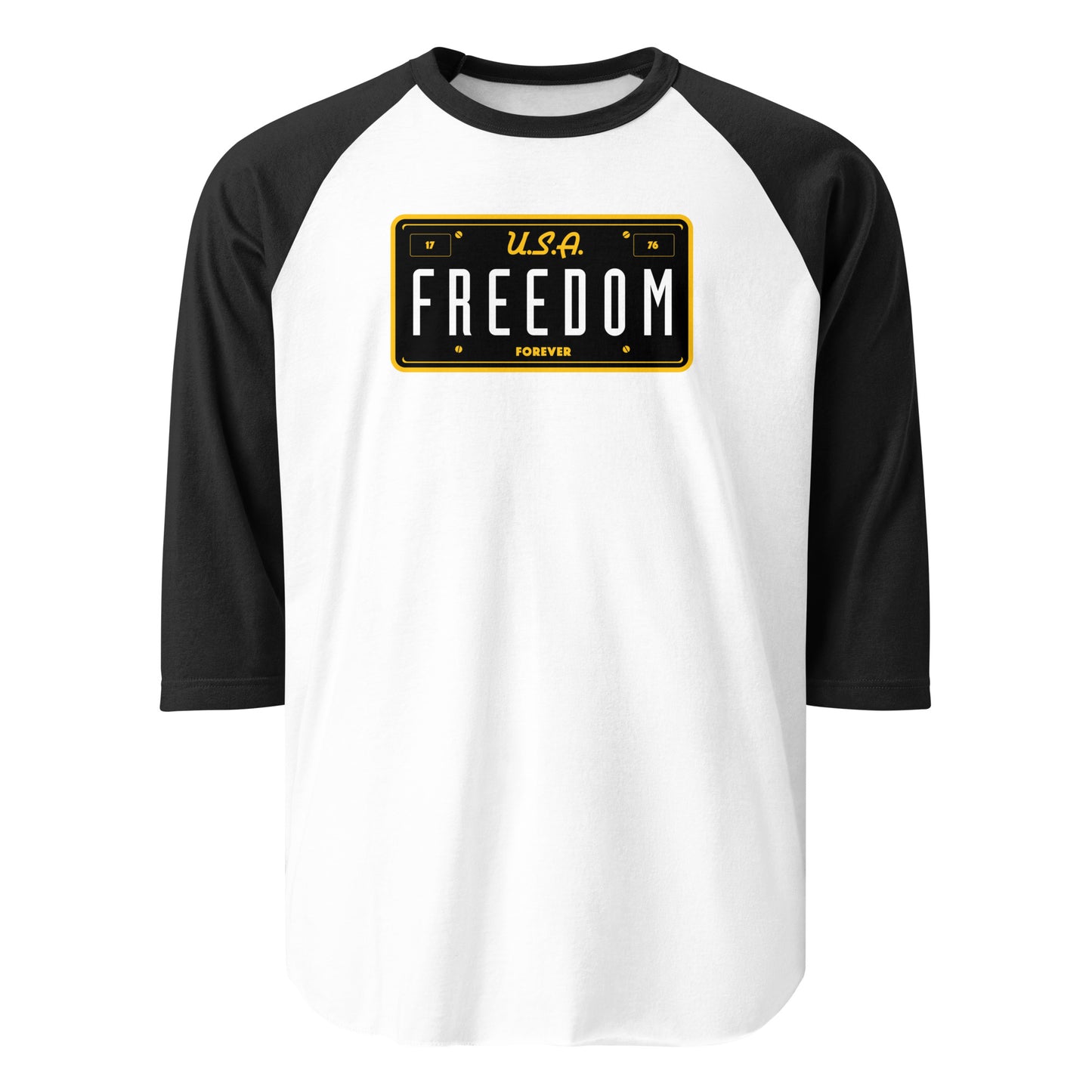 USA Freedom Forever License Plate 3/4 sleeve raglan shirt