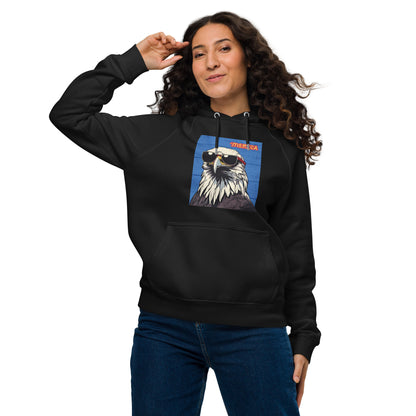 'Merican Bald Eagle w/ Sunglasses- 100% ORGANIC COTTON- Unisex eco raglan hoodie