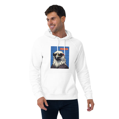 'Merican Bald Eagle w/ Sunglasses- 100% ORGANIC COTTON- Unisex eco raglan hoodie