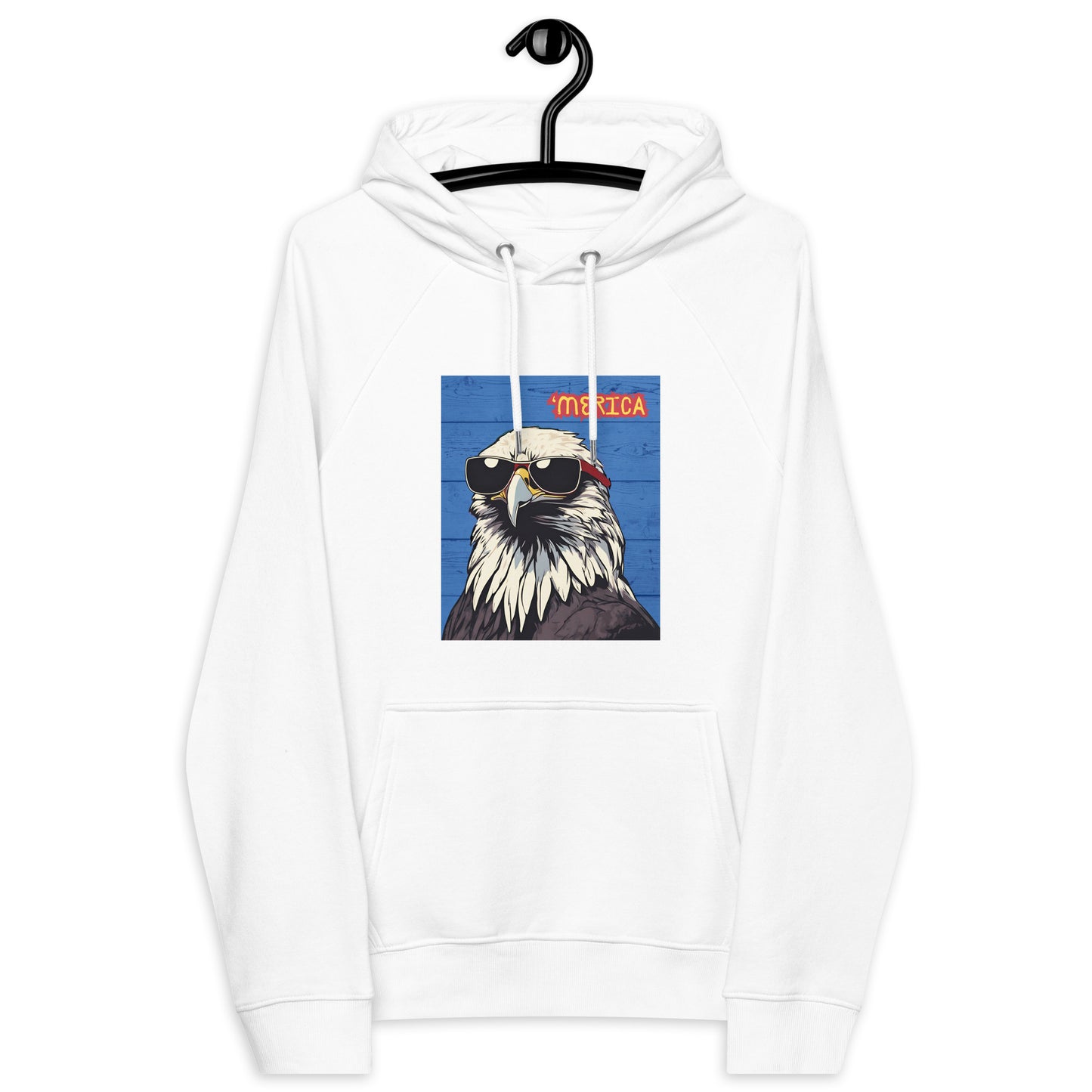 'Merican Bald Eagle w/ Sunglasses- 100% ORGANIC COTTON- Unisex eco raglan hoodie