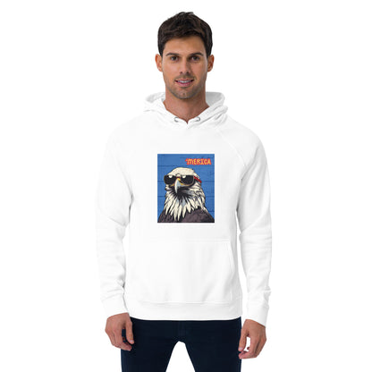 'Merican Bald Eagle w/ Sunglasses- 100% ORGANIC COTTON- Unisex eco raglan hoodie