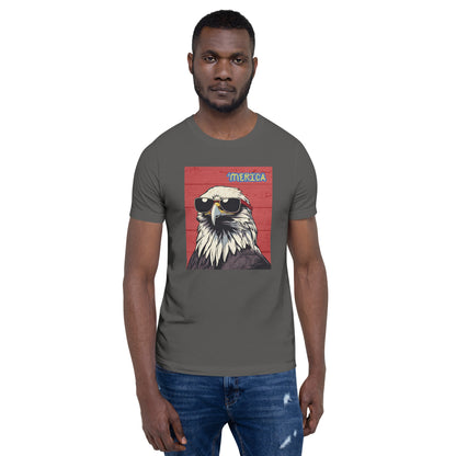 'Merican Eagle w/ Sunglasses in red- Unisex t-shirt