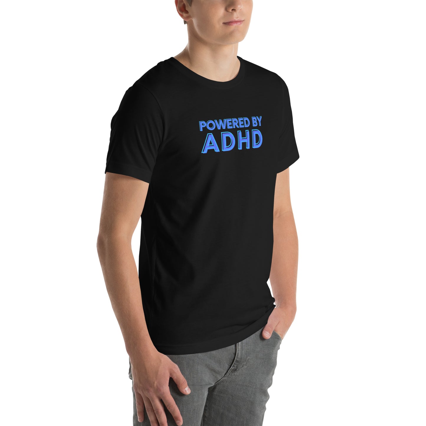 Powered By ADHD- blue- Unisex t-shirt