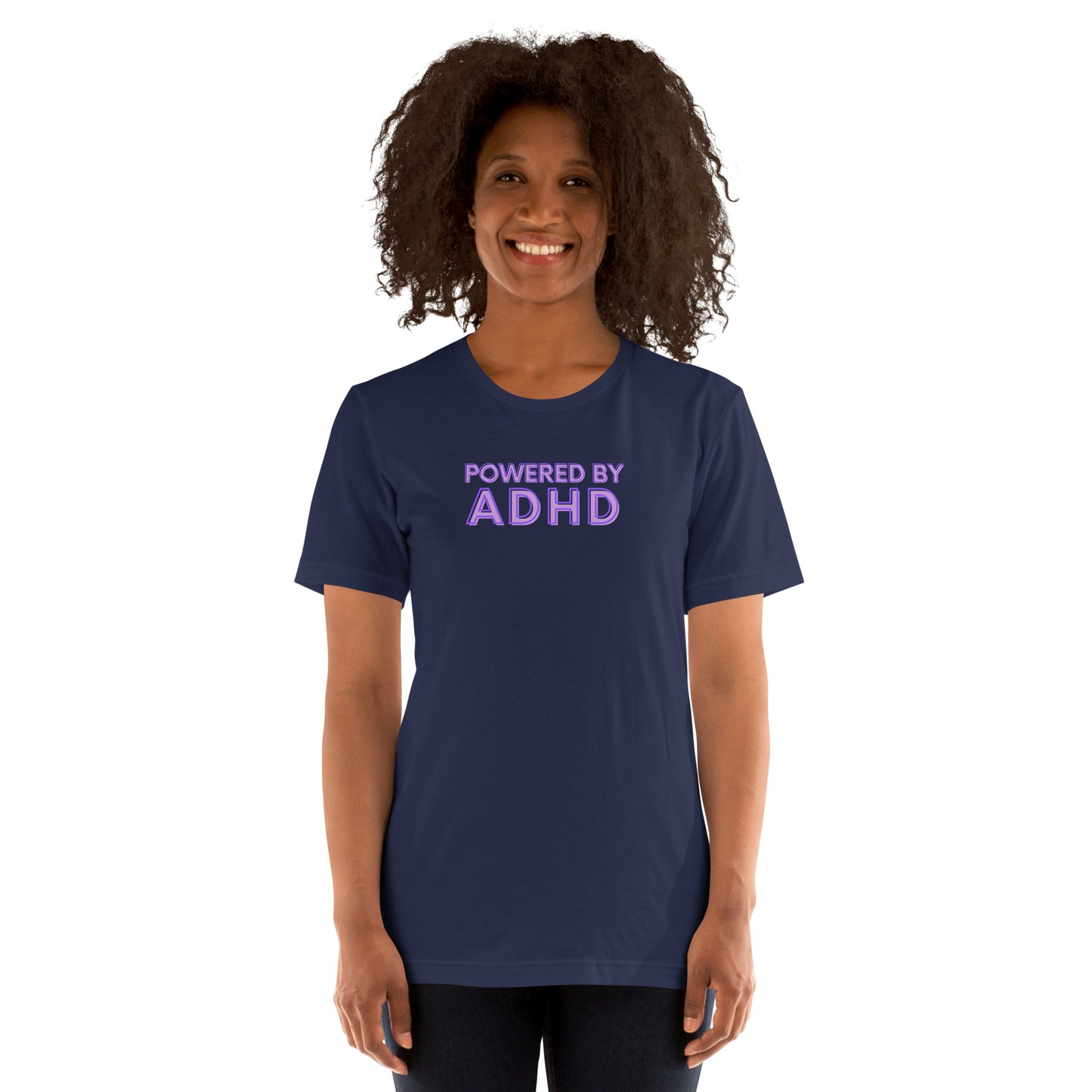 Powered by ADHD- Purple- Unisex t-shirt