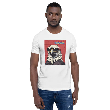 'Merican Eagle w/ Sunglasses in red- Unisex t-shirt