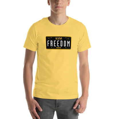 USA Freedom Forever License Plate- 100% COTTON- Unisex t-shirt