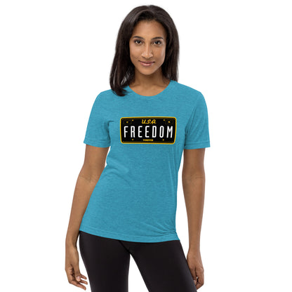 Freedom Forever License Plate U.S.A- Tri-Blend Short sleeve t-shirt