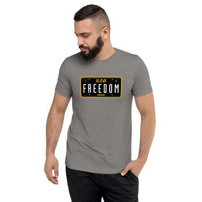 Freedom Forever License Plate U.S.A- Tri-Blend Short sleeve t-shirt