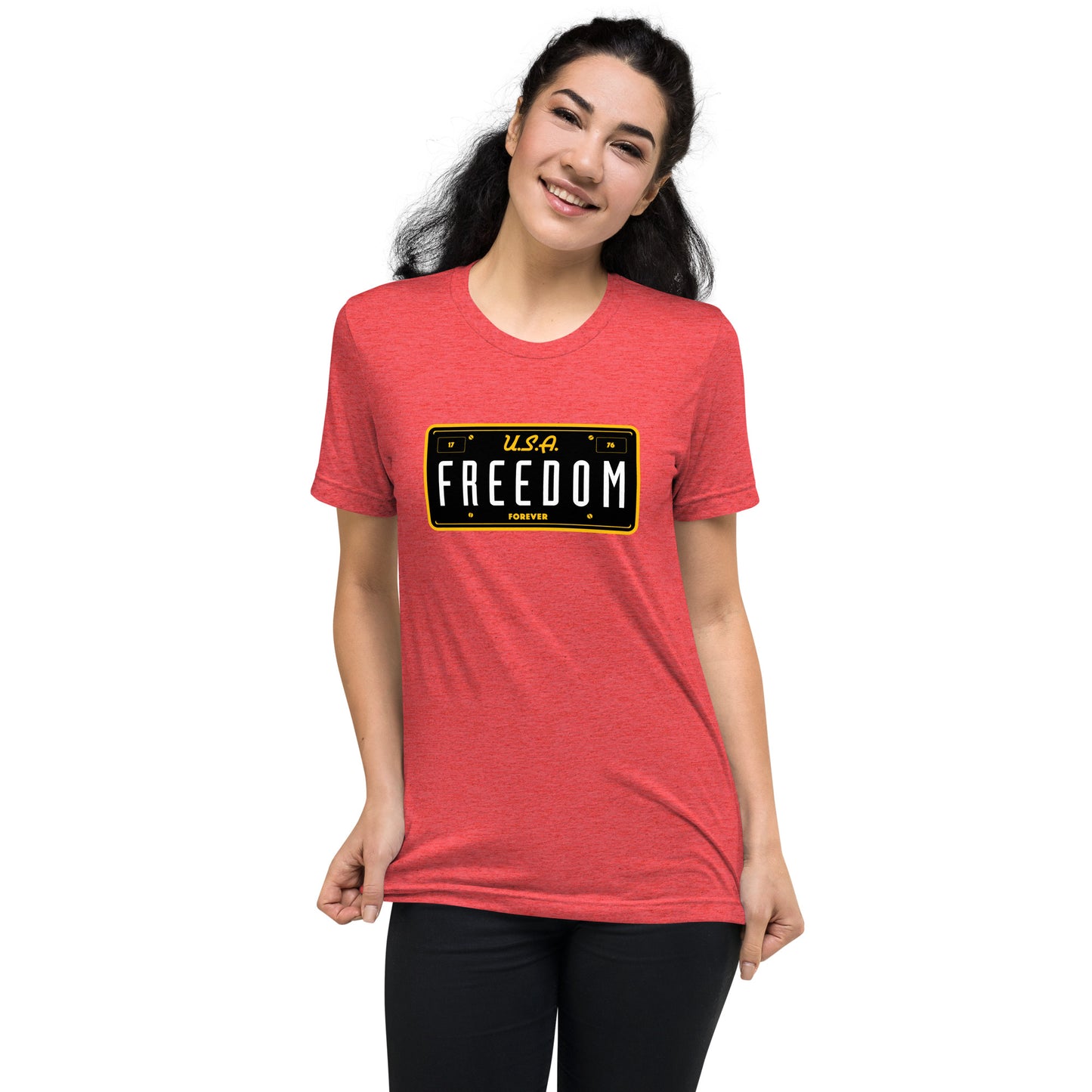 Freedom Forever License Plate U.S.A- Tri-Blend Short sleeve t-shirt