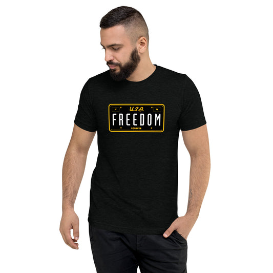 Freedom Forever License Plate U.S.A- Tri-Blend Short sleeve t-shirt