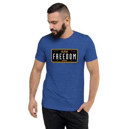 Freedom Forever License Plate U.S.A- Tri-Blend Short sleeve t-shirt