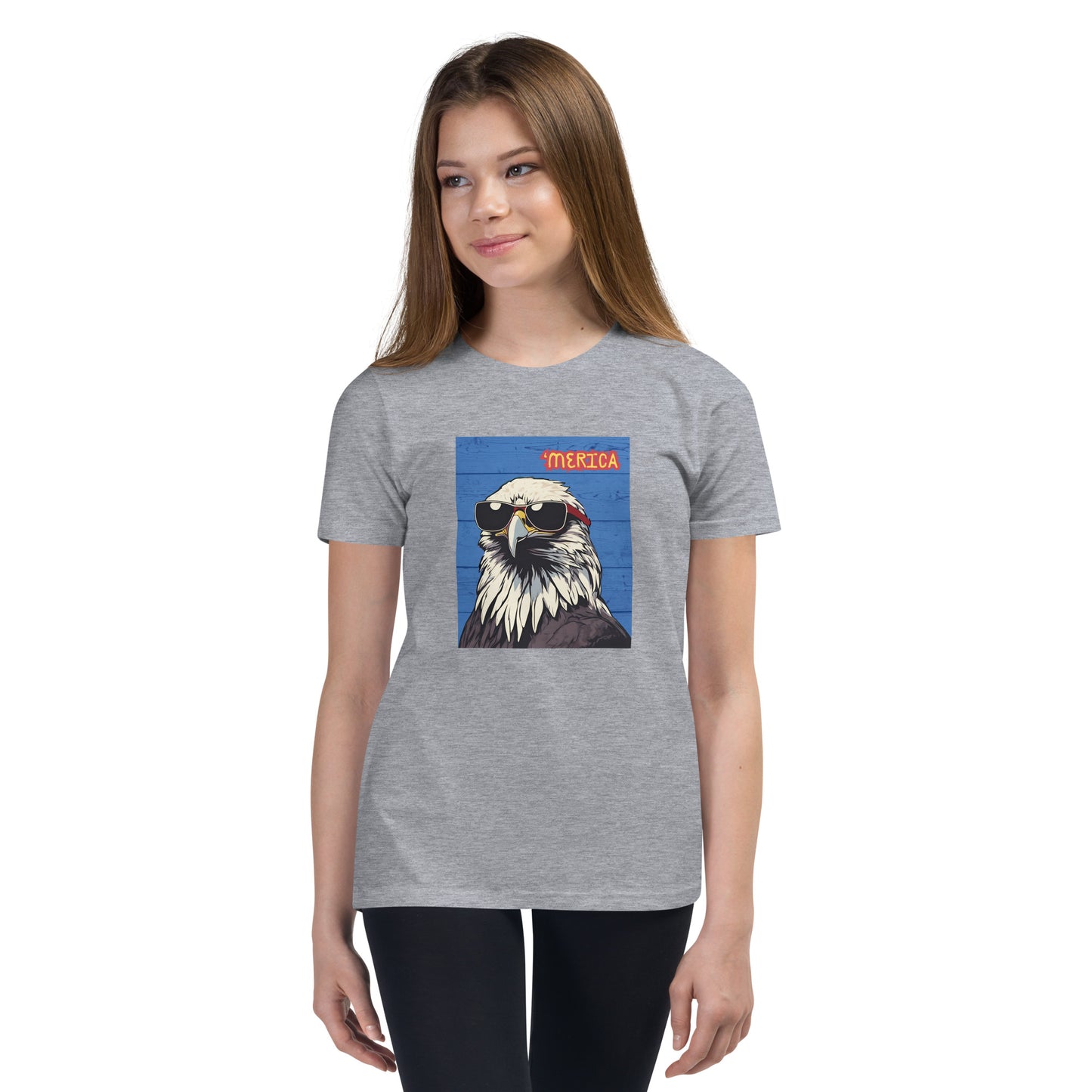 'Merica Bald Eagle w/ Sunglasses in blue- Youth Short Sleeve T-Shirt