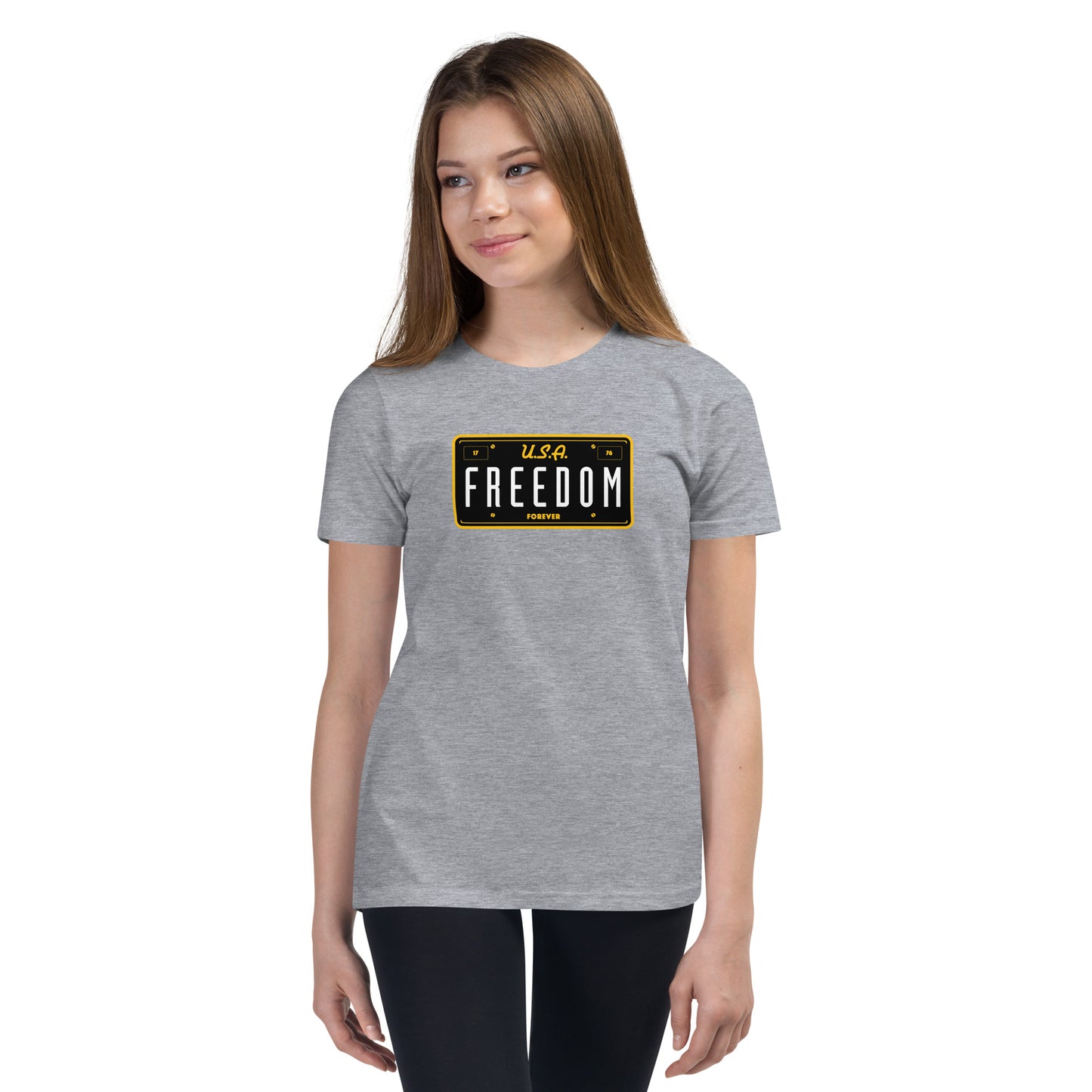 Freedom Forever License Plate U.S.A- Youth Short Sleeve T-Shirt