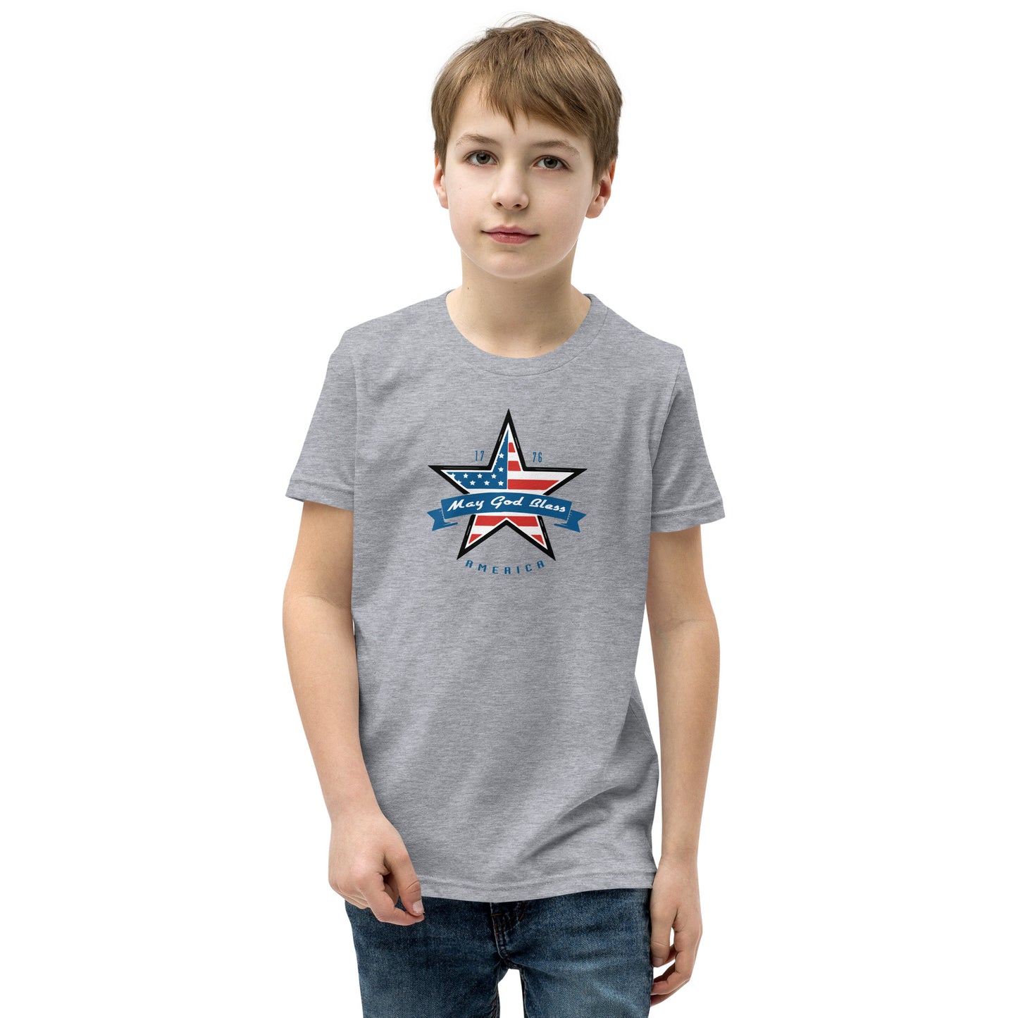 May God Bless America Blue- Youth Short Sleeve T-Shirt