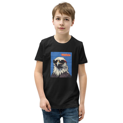 'Merica Bald Eagle w/ Sunglasses in blue- Youth Short Sleeve T-Shirt