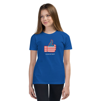 In God We Trust Thumbs Up- Youth Short Sleeve T-Shirt