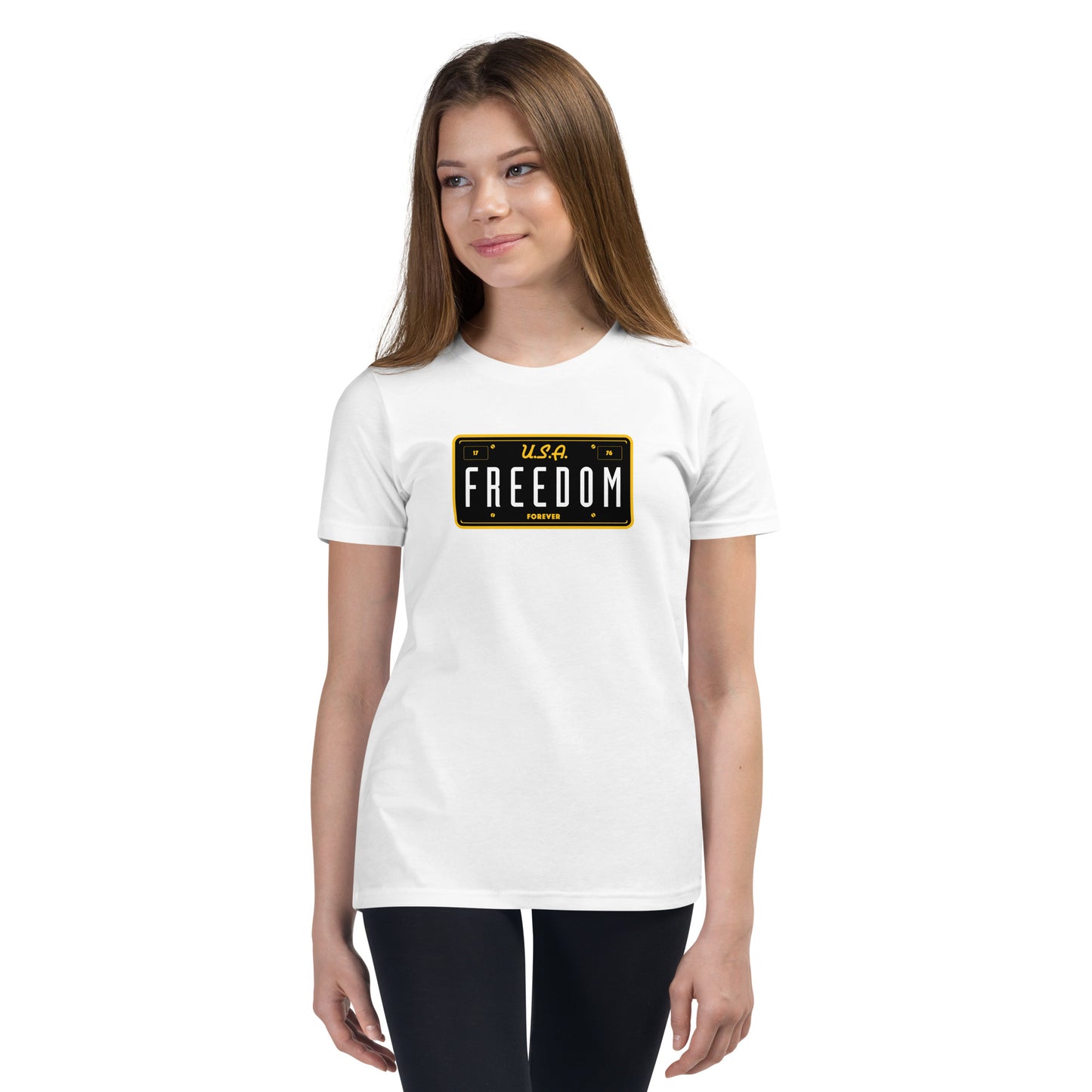 Freedom Forever License Plate U.S.A- Youth Short Sleeve T-Shirt