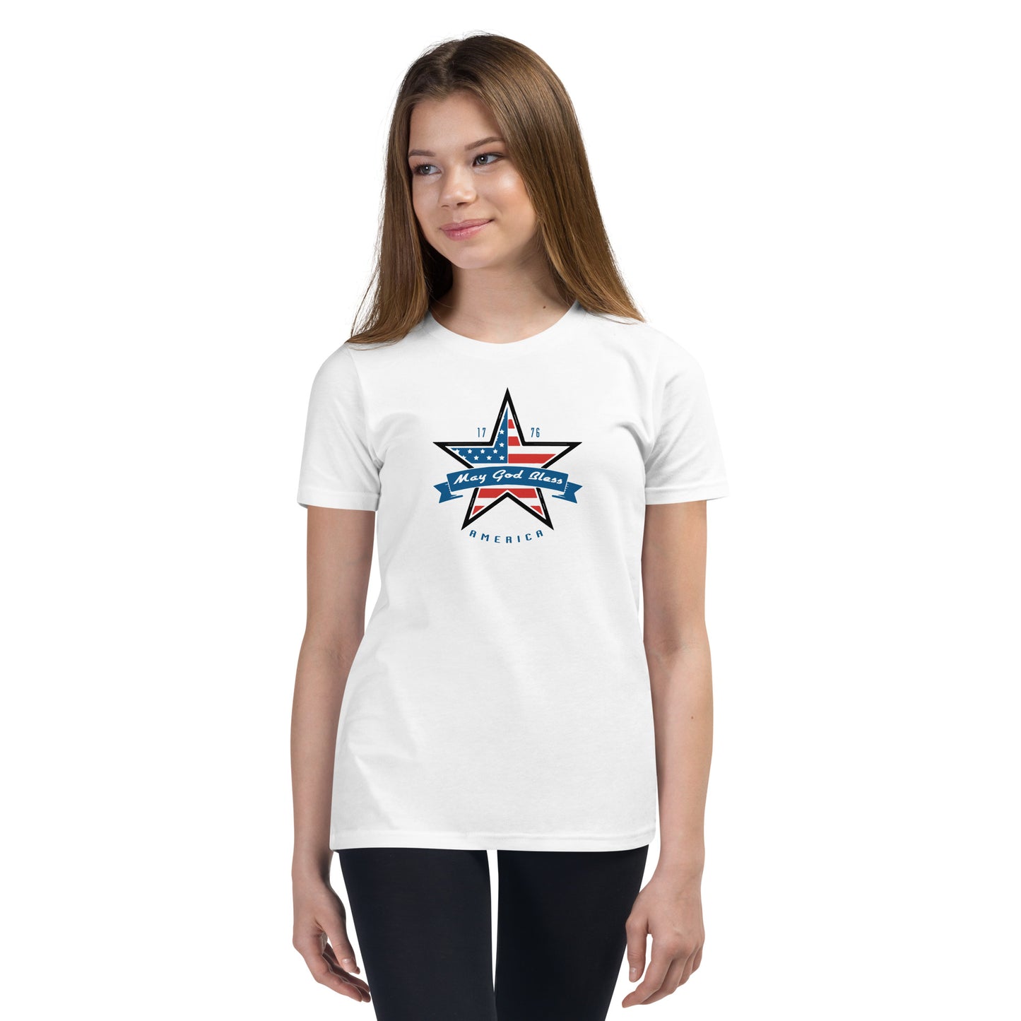 May God Bless America Blue- Youth Short Sleeve T-Shirt